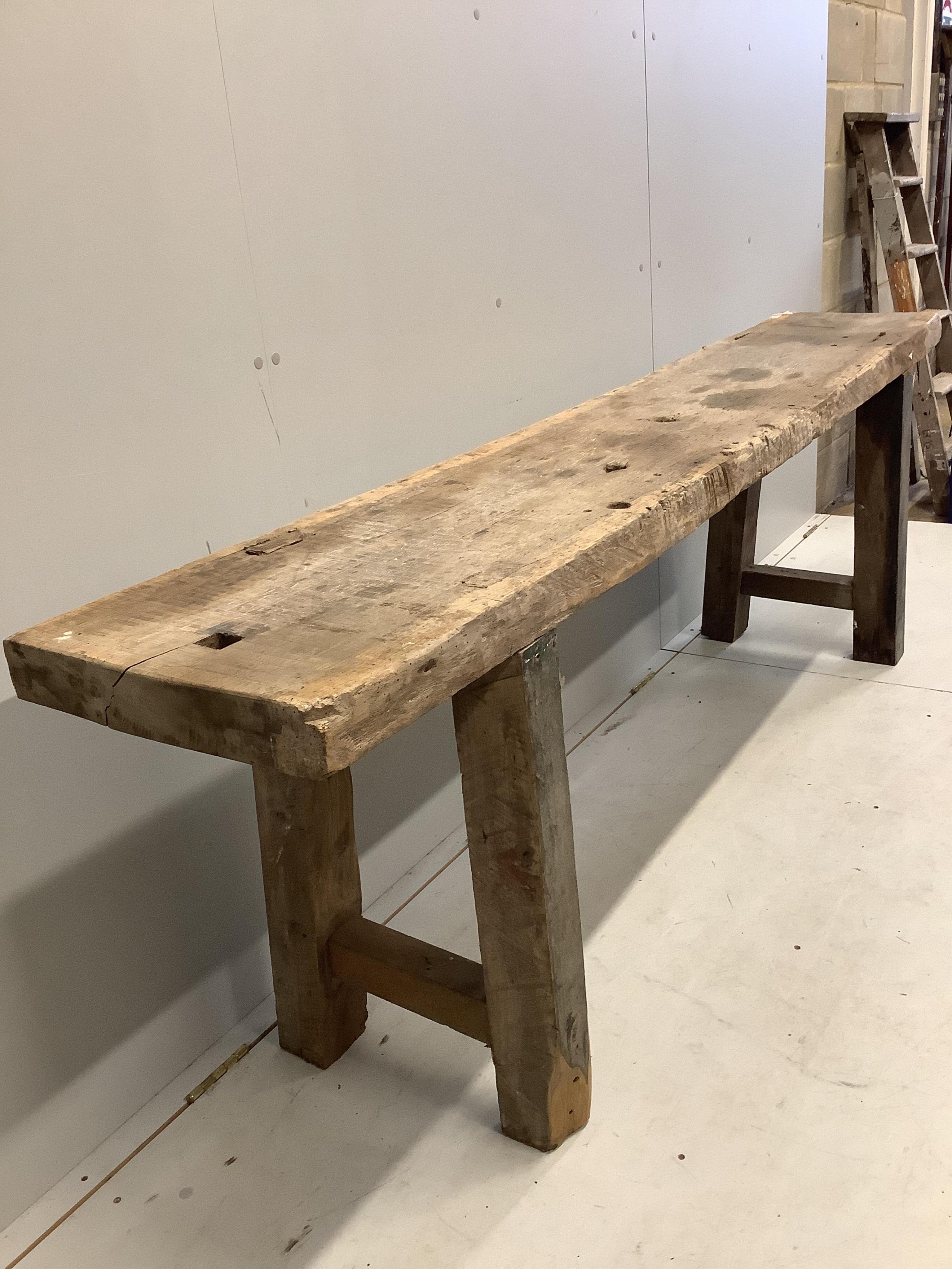 A 19th century fruitwood serving table, width 220cm, depth 40cm, height 72cm. Condition - poor to fair